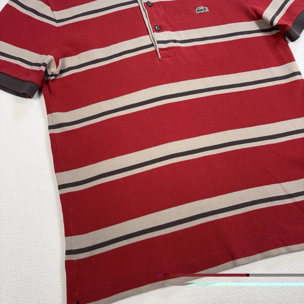 Lacoste Polo Shirt Men's S / 3 Red Stripe Logo 100% Cotton Button Shirt - Picture 8 of 15